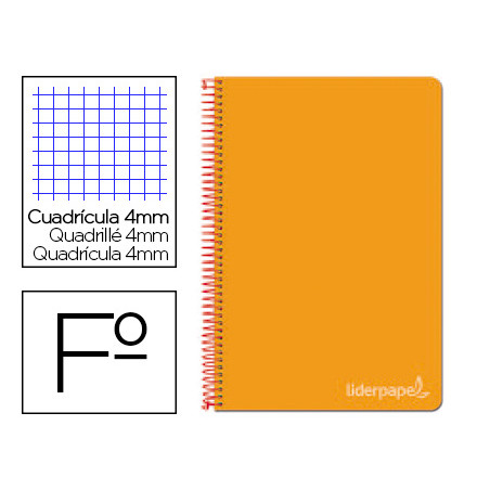 Cuaderno espiral liderpapel folio witty tapa dura 80h 75gr cuadro 4mm con margen color naranja