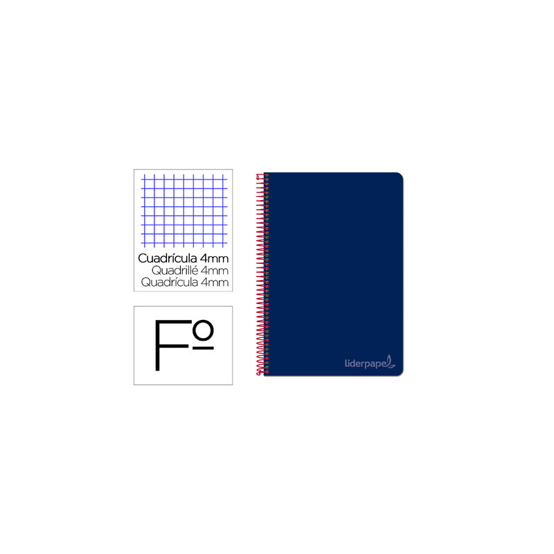 Cuaderno espiral liderpapel folio witty tapa dura 80h 75gr cuadro 4mm con margen color azul marino