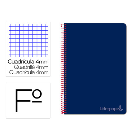 Cuaderno espiral liderpapel folio witty tapa dura 80h 75gr cuadro 4mm con margen color azul marino