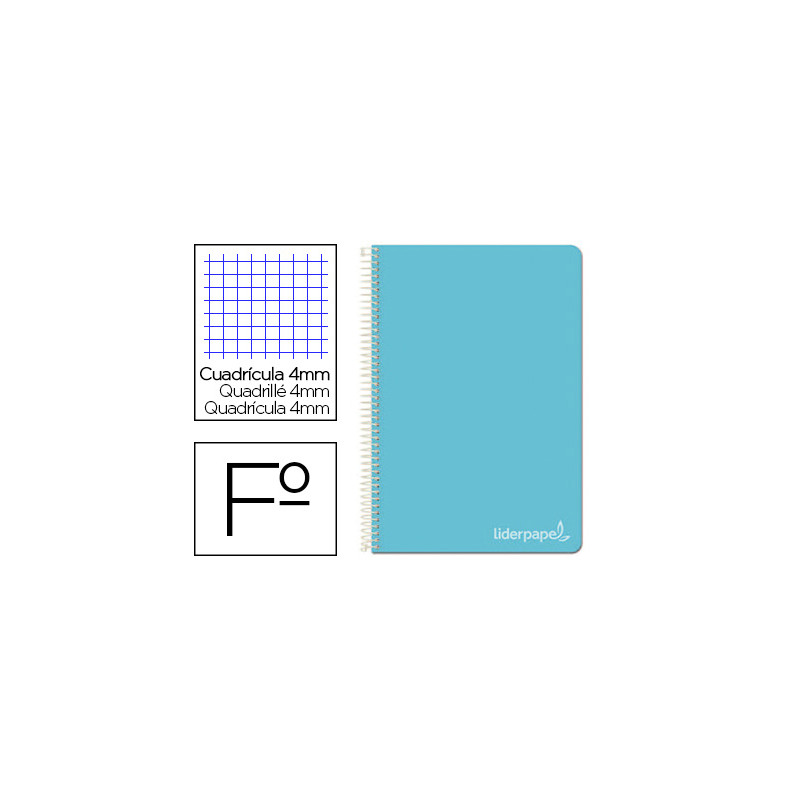 Cuaderno espiral liderpapel folio witty tapa dura 80h 75gr cuadro 4mm con margen color celeste