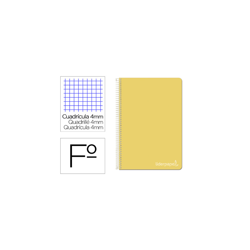 Cuaderno espiral liderpapel folio witty tapa dura 80h 75gr cuadro 4mm con margen color amarillo