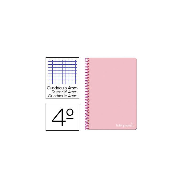 Cuaderno espiral liderpapel cuarto witty tapa dura 80h 75gr cuadro 4mm con margen color rosa