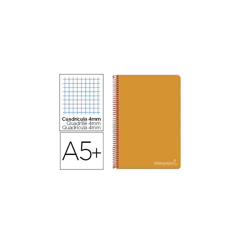 Cuaderno espiral liderpapel cuarto witty tapa dura 80h 75gr cuadro 4mm con margen color naranja