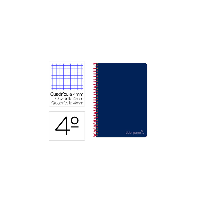 Cuaderno espiral liderpapel cuarto witty tapa dura 80h 75gr cuadro 4mm con margen color azul marino