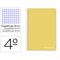 Cuaderno espiral liderpapel cuarto witty tapa dura 80h 75gr cuadro 4mm con margen color amarillo