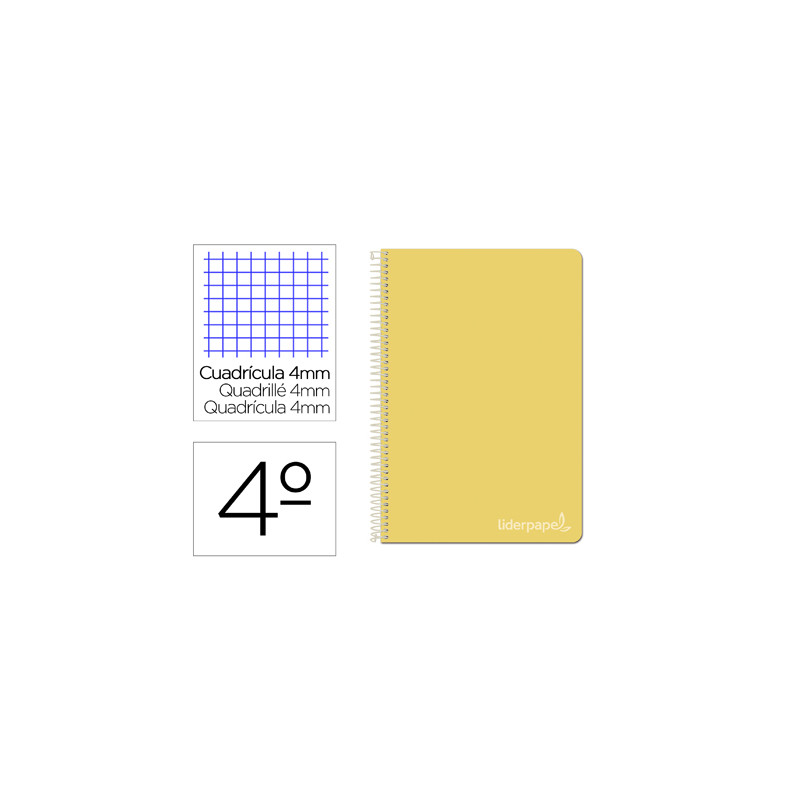 Cuaderno espiral liderpapel cuarto witty tapa dura 80h 75gr cuadro 4mm con margen color amarillo