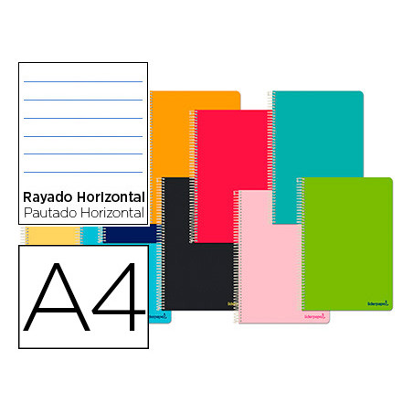 Cuaderno espiral liderpapel a4 micro jolly tapa forrada 140h 75 gr horizontal 5 bandas4 taladros colores surtidos