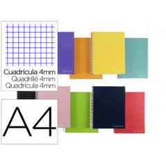 Cuaderno espiral liderpapel a4 micro jolly tapa forrada 140h 75 gr cuadro 4mm 5 bandas4 taladros colores surtidos