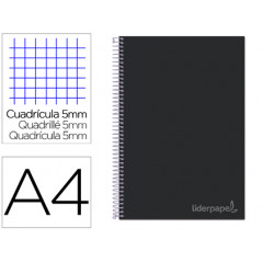 Cuaderno espiral liderpapel a4 micro jolly tapa forrada 140h 75 gr cuadro 5mm 5 bandas 4 taladros color negro