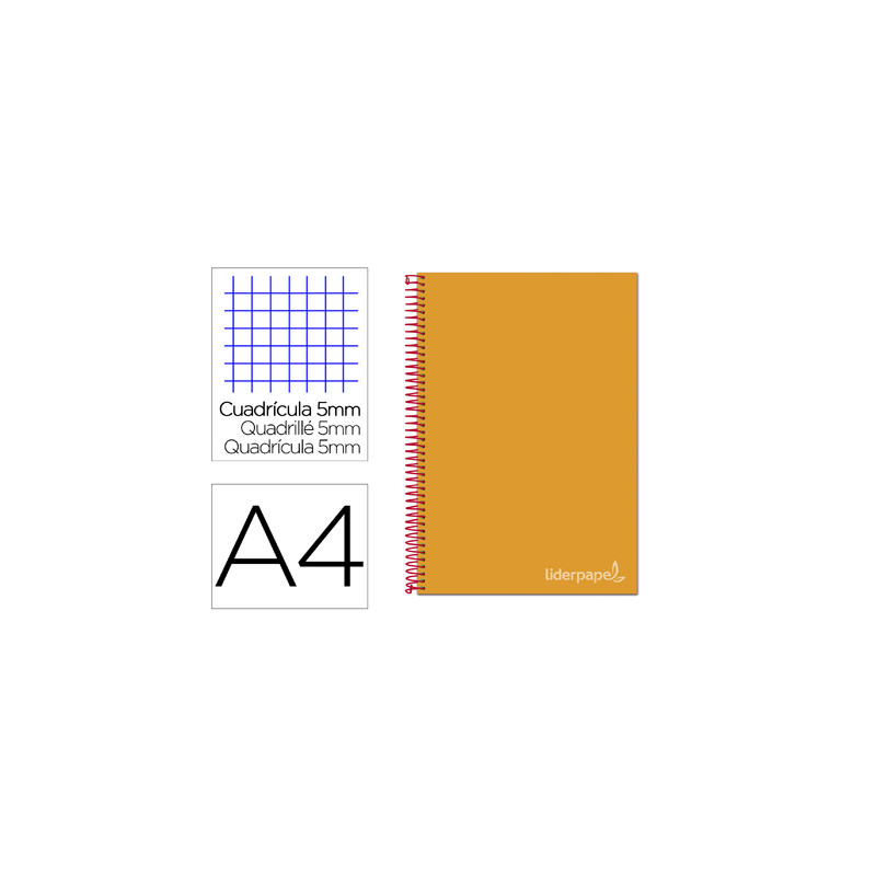 Cuaderno espiral liderpapel a4 micro jolly tapa forrada 140h 75 gr cuadro 5mm 5 bandas4 taladros color naranja