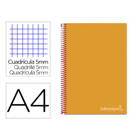 Cuaderno espiral liderpapel a4 micro jolly tapa forrada 140h 75 gr cuadro 5mm 5 bandas4 taladros color naranja