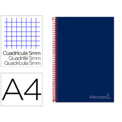 Cuaderno espiral liderpapel a4 micro jolly tapa forrada 140h 75 gr cuadro 5mm 5 bandas 4 taladros color azul