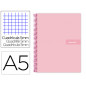 Cuaderno espiral liderpapel a5 micro crafty tapa forrada 120h 90 gr cuadro 5mm 5 bandas6 taladros color rosa