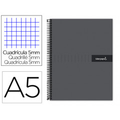 Cuaderno espiral liderpapel a5 micro crafty tapa forrada 120h 90 gr cuadro 5mm 5 bandas6 taladros color negro