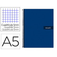 Cuaderno espiral liderpapel a5 micro crafty tapa forrada 120h 90 gr cuadro 5mm 5 bandas6 taladros color azul