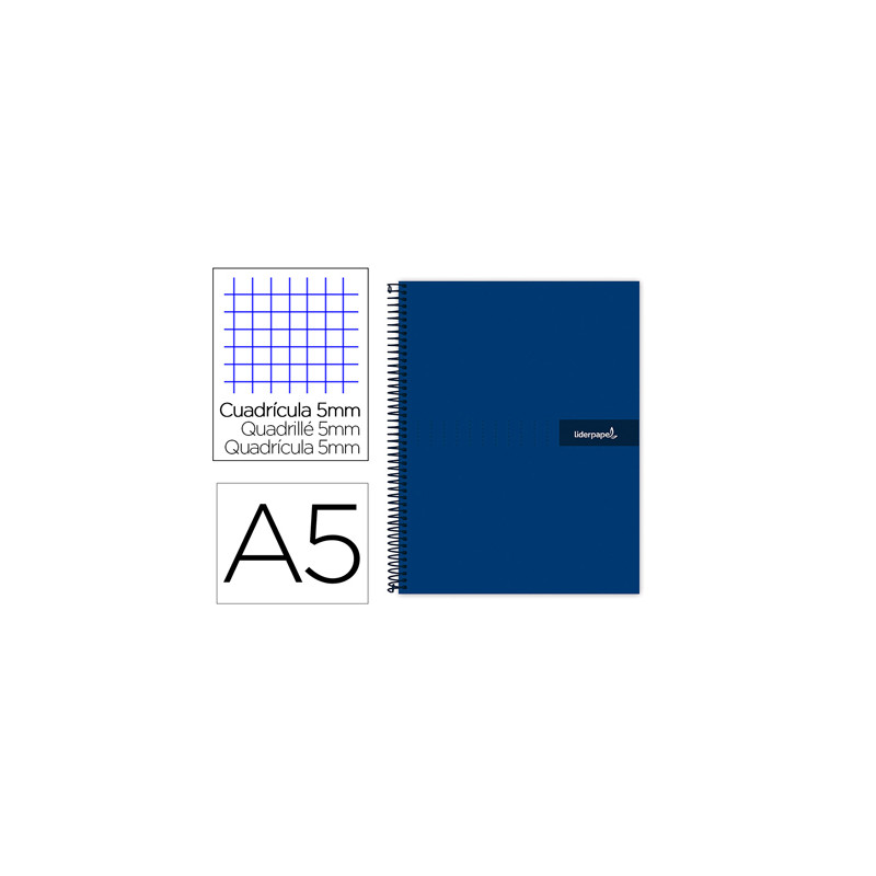 Cuaderno espiral liderpapel a5 micro crafty tapa forrada 120h 90 gr cuadro 5mm 5 bandas6 taladros color azul