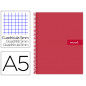 Cuaderno espiral liderpapel a5 micro crafty tapa forrada 120h 90 gr cuadro 5mm 5 bandas6 taladros color rojo