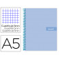 Cuaderno espiral liderpapel a5 micro crafty tapa forrada 120h 90 gr cuadro 5mm 5 bandas6 taladros color celeste