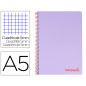 Cuaderno espiral liderpapel a5 micro wonder tapa plastico 120h 90g cuadro 5mm 5 bandas 6 taladros color violeta