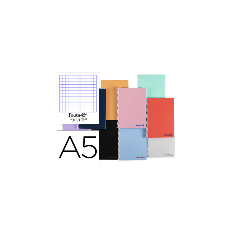 Cuaderno espiral liderpapel a5 wonder tapa plastico 80h 90g rayado nº46 colores surtidos