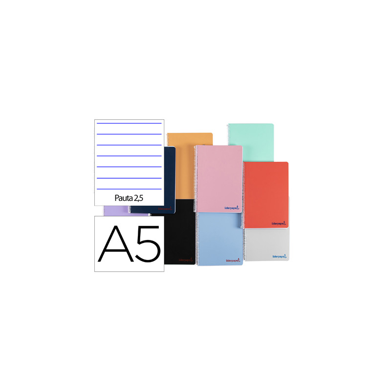 Cuaderno espiral liderpapel a5 wonder tapa plastico 80h 90gr pauta estrecha 2,5mm con margen colores surtidos