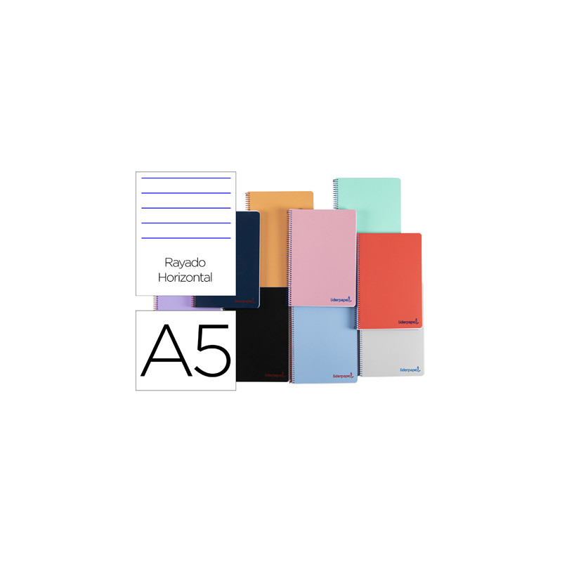 Cuaderno espiral liderpapel a5 wonder tapa plastico 80h 90gr rayado horizontal con margen colores surtidos