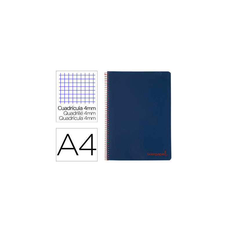 Cuaderno espiral liderpapel a4 wonder tapa plastico 80h 90gr cuadro 4mm con margen color azul marino