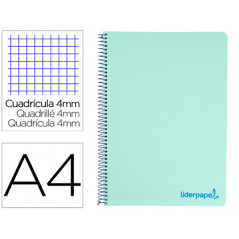 Cuaderno espiral liderpapel a4 wonder tapa plastico 80h 90gr cuadro 4mm con margen color verde