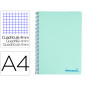 Cuaderno espiral liderpapel a4 wonder tapa plastico 80h 90gr cuadro 4mm con margen color verde pastel