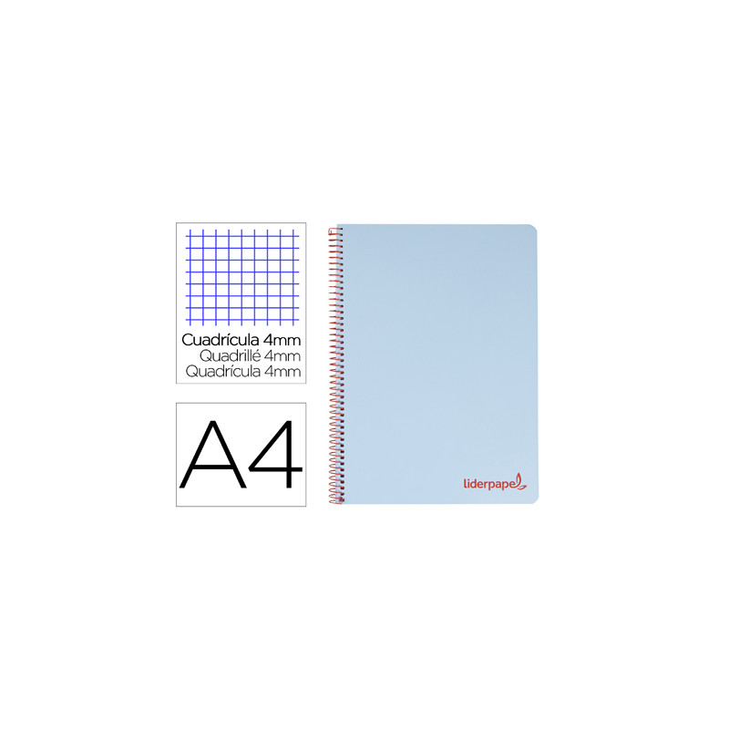 Cuaderno espiral liderpapel a4 wonder tapa plastico 80h 90gr cuadro 4mm con margen color azul