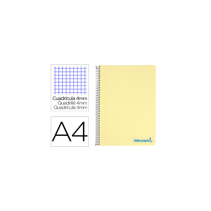 Cuaderno espiral liderpapel a4 wonder tapa plastico 80h 90gr cuadro 4mm con margen color amarillo
