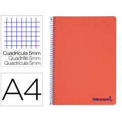 Cuaderno espiral liderpapel a4 micro wonder tapa plastico 120h 90 gr cuadro 5 mm 5 bandas 4 taladros color rojo