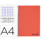 Cuaderno espiral liderpapel a4 micro wonder tapa plastico 120h 90 gr cuadro 5mm 5 bandas 4 taladros color rojo