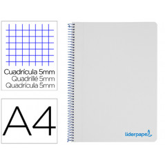Cuaderno espiral liderpapel a4 micro wonder tapa plastico 120h 90 gr cuadro 5 mm 5 bandas 4 taladros color gris