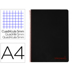 Cuaderno espiral liderpapel a4 micro wonder tapa plastico 120h 90 gr cuadro 5 mm 5 bandas 4 taladros color negro