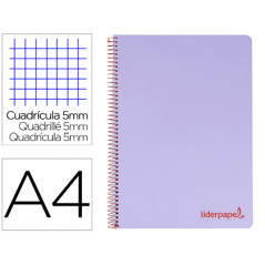 Cuaderno espiral liderpapel a4 micro wonder tapa plastico 120h 90 gr cuadro 5 mm 5 banda4 taladros color lila