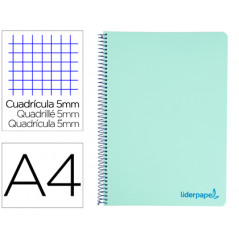 Cuaderno espiral liderpapel a4 micro wonder tapa plastico 120h 90 gr cuadro 5 mm 5 bandas 4 taladros color verde