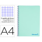 Cuaderno espiral liderpapel a4 micro wonder tapa plastico 120h 90 gr cuadro 5mm 5 banda 4 taladro color verde turquesa