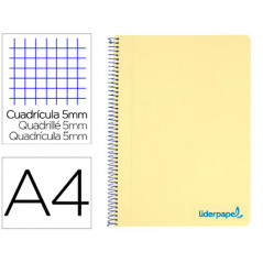Cuaderno espiral liderpapel a4 micro wonder tapa plastico 120h 90 gr cuadro 5 mm 5 banda4 taladros color amarillo