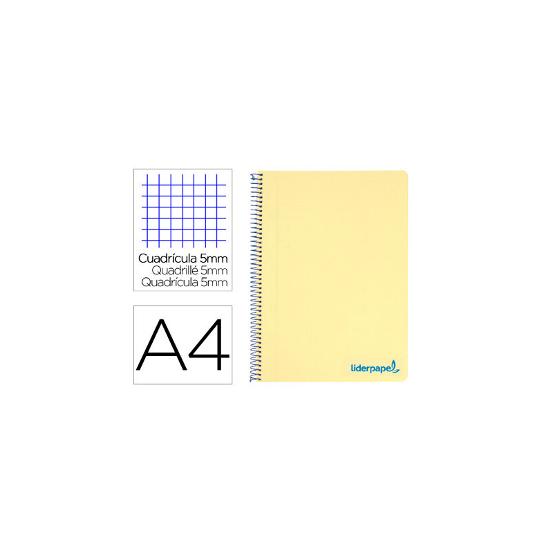 Cuaderno espiral liderpapel a4 micro wonder tapa plastico 120h 90 gr cuadro 5 mm 5 banda4 taladros color amarillo