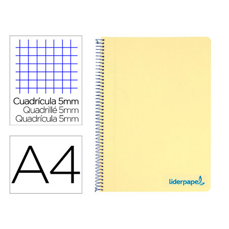 Cuaderno espiral liderpapel a4 micro wonder tapa plastico 120h 90 gr cuadro 5 mm 5 banda4 taladros color amarillo