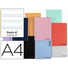 Cuaderno espiral liderpapel a4 wonder tapa plastico 80h 90gr pauta ancha 3,5mm con margen colores surtidos
