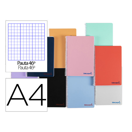 Cuaderno espiral liderpapel a4 wonder tapa plastico 80h 90gr rayado n.46 colores surtidos