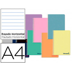 Cuaderno espiral liderpapel a4 wonder tapa plastico 80h 90gr rayado horizontal con margen colores surtidos
