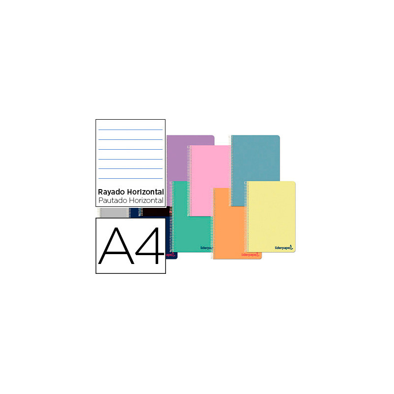 Cuaderno espiral liderpapel a4 wonder tapa plastico 80h 90gr rayado horizontal con margen colores surtidos