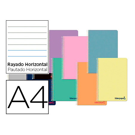Cuaderno espiral liderpapel a4 wonder tapa plastico 80h 90gr rayado horizontal con margen colores surtidos