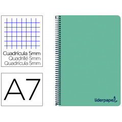 Cuaderno espiral liderpapel a7 micro wonder tapa plastico 100h 90 gr cuadro 5mm 4 bandas color verde