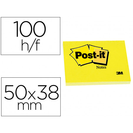 Bloc de notas adhesivas quita y pon post-it 38x51 mm con 100 hojas 653e