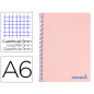 Cuaderno espiral liderpapel a6 micro wonder tapa plastico 120h 90 gr cuadro 5mm 4 bandas color rosa