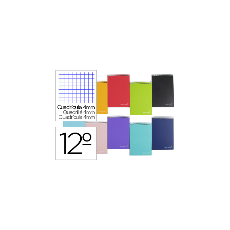 Cuaderno espiral liderpapel bolsillo doceavo apaisado witty tapa dura 80h 75gr cuadro 4 mm colores surtidos